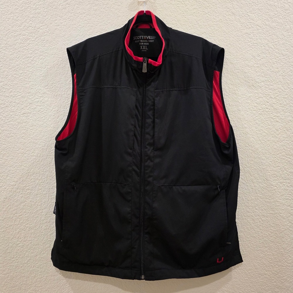 SCOTTeVEST Best Travel Vest Men XXL Black Red 26 Pockets RFID Tech Utility Gear